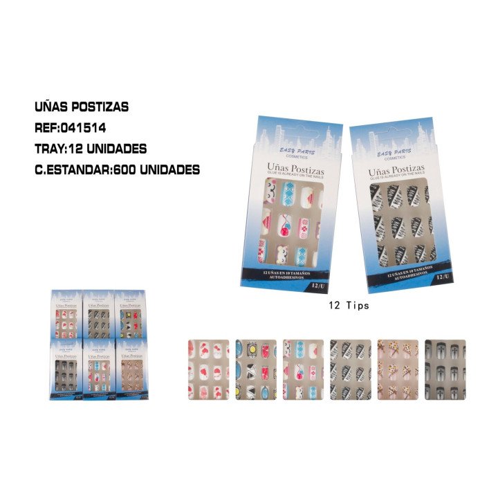 UÑAS POSTIZAS C/ADHESIVO 12/U 600/C